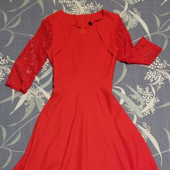 Red Retro Bolero Style Neck Party Swing Dress Size: Small - Picture 2 of 6